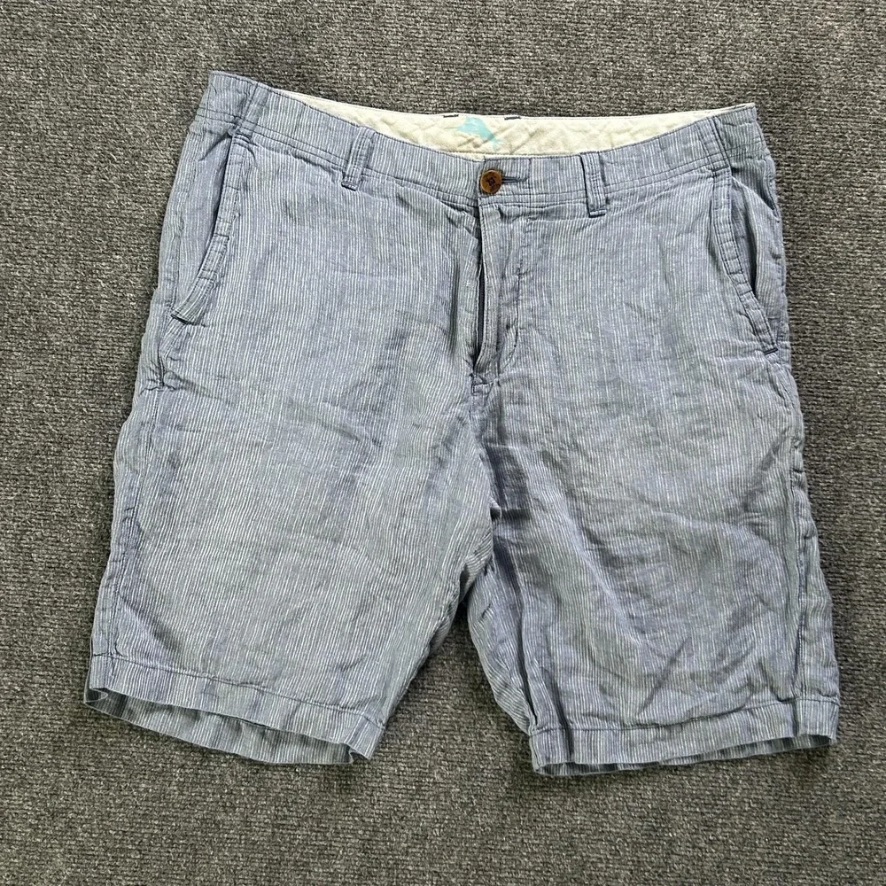 Tommy Bahama Shorts Mens 34 Blue Stripe Linen Chino Lightweight Casual 10 Inseam